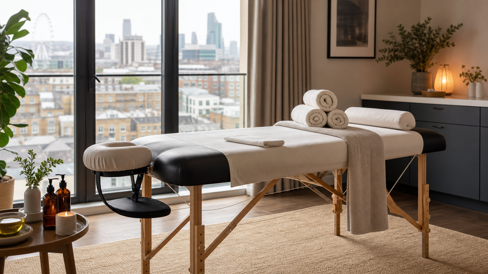 At-home massage setup used to evaluate Urban booking fit in London